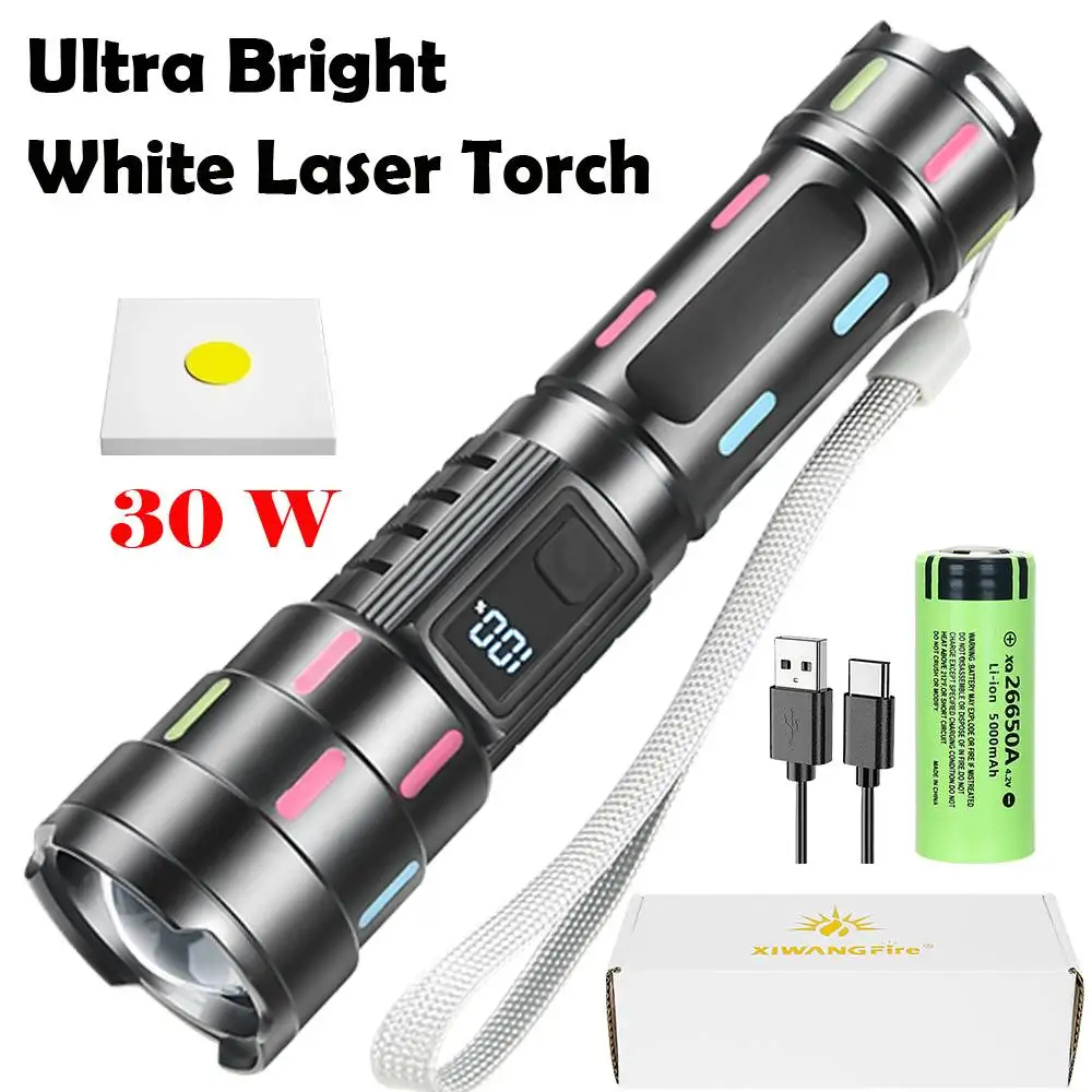 Tactical Flashlight 300m Ultra Long Distance Beam With 5 Lighting Modes Type-c Charging Waterproof Zoom Emergency Flashlight