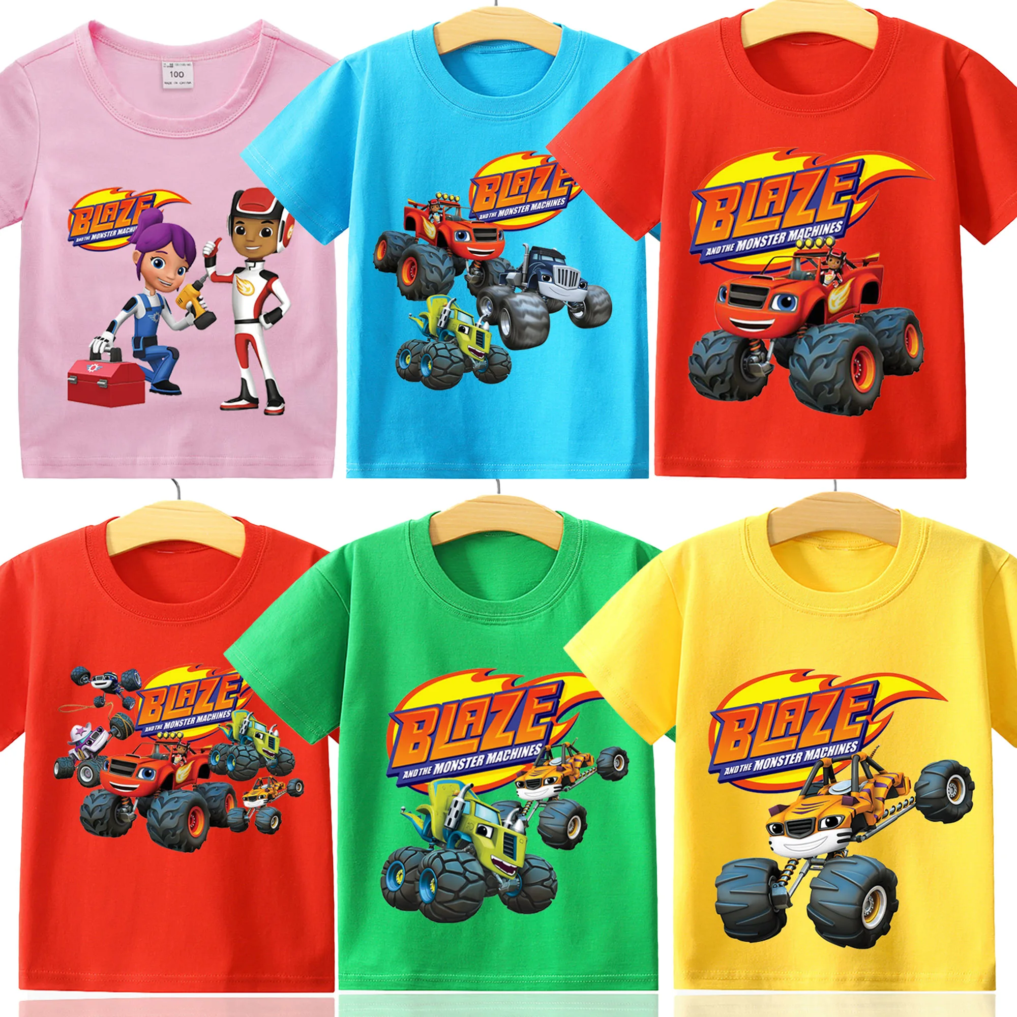 Blazed and Monster Machine Children Clothes T-shirt Cotton Short Sleeve Shirt Blazed Crusher AJ Pickle Top Summer Boys Clothes