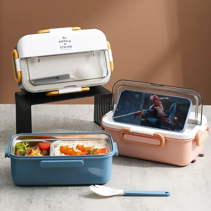 

900ml Portable Lunch Box for Student Office Worker Stainless Steel Picnic Bento Box Food Box with Spoon Storage Containers