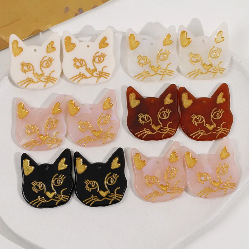 Wholesale 50pcs/lot color pattern print cartoon cats heads shape acrylic beads diy jewelry earring/garment pendant accessory