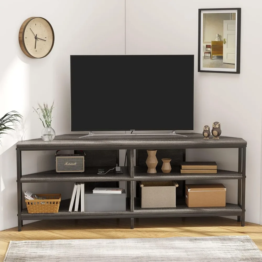 Corner TV Stand with Power Outlet, Corner TV Stand for 32 43 50 55 60 Inch TV,TV Console Table for Living Room Bedroom