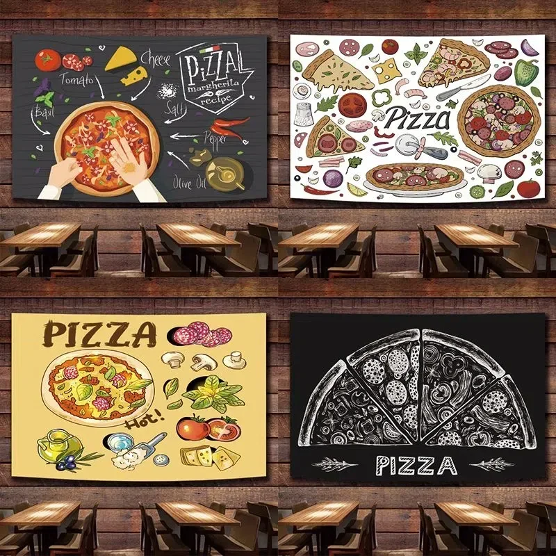 Pizza Fast Food Poster Wall Hanging Flag Canvas Painting Tapestry Wall Art Banner Dining Room Kitchen Home Decor Sticker Mural