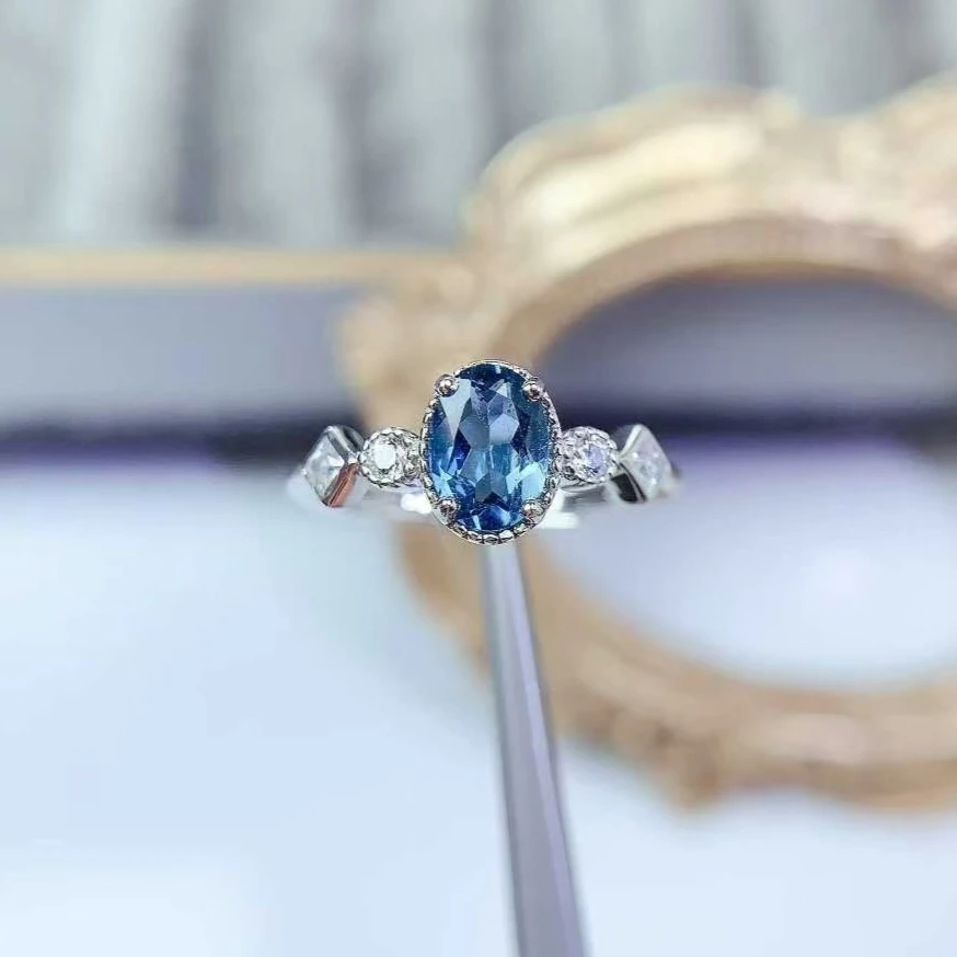 

London Blue Topaz Ring 925 Silver Blue Gemstone Jewelry 5mm*7mm 0.7ct Natural Topaz Ring for Daily Wear