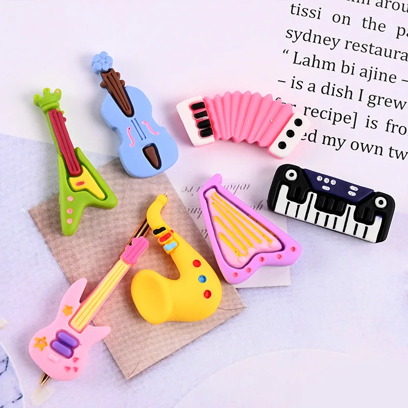 10pcs Cartoon Kawaii Resin Mini Musical Instrument Scrapbooking Supplies Craft Cabochon Flatback Charm Miniature Accessories DIY view 4