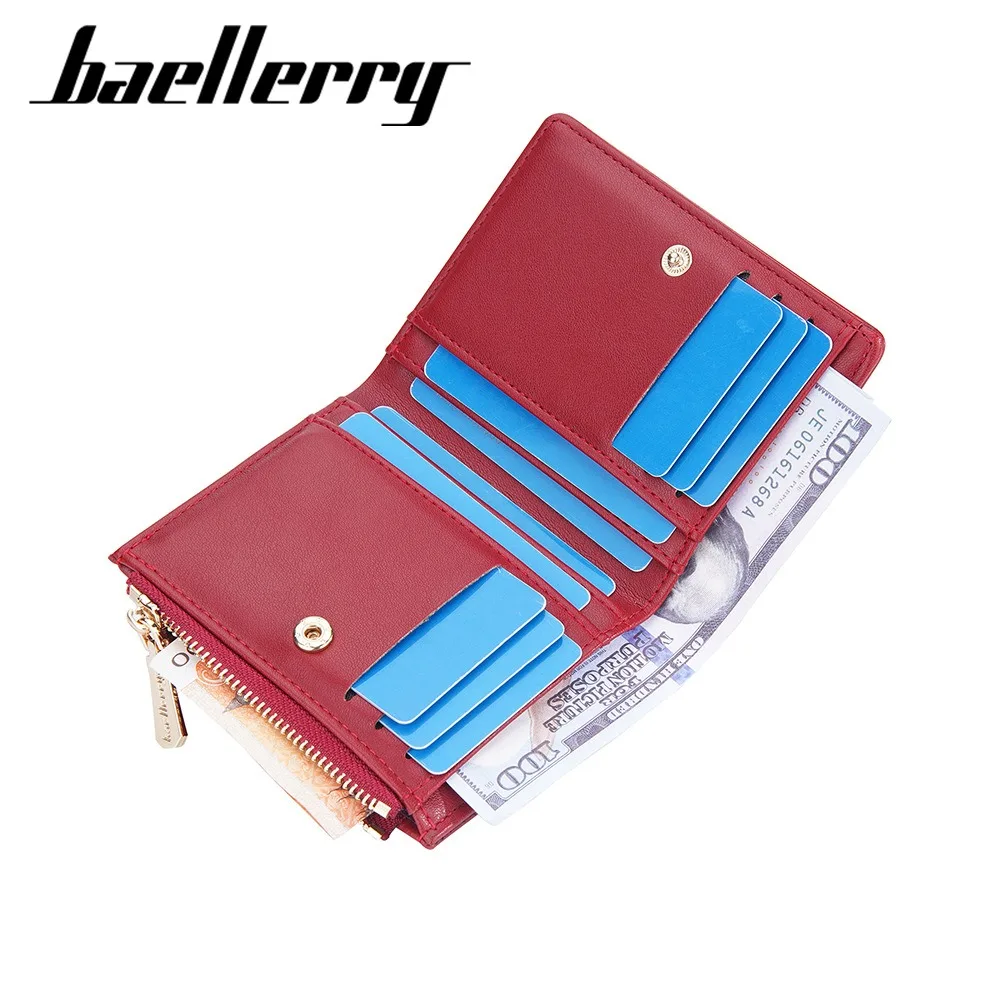 Baellerry Snap-Geldbörse für Damen, minimalistischer PU-Kartenhalter mit 12 Fächern und Reißverschlusstasche – schmale Vorderbrieftasche
