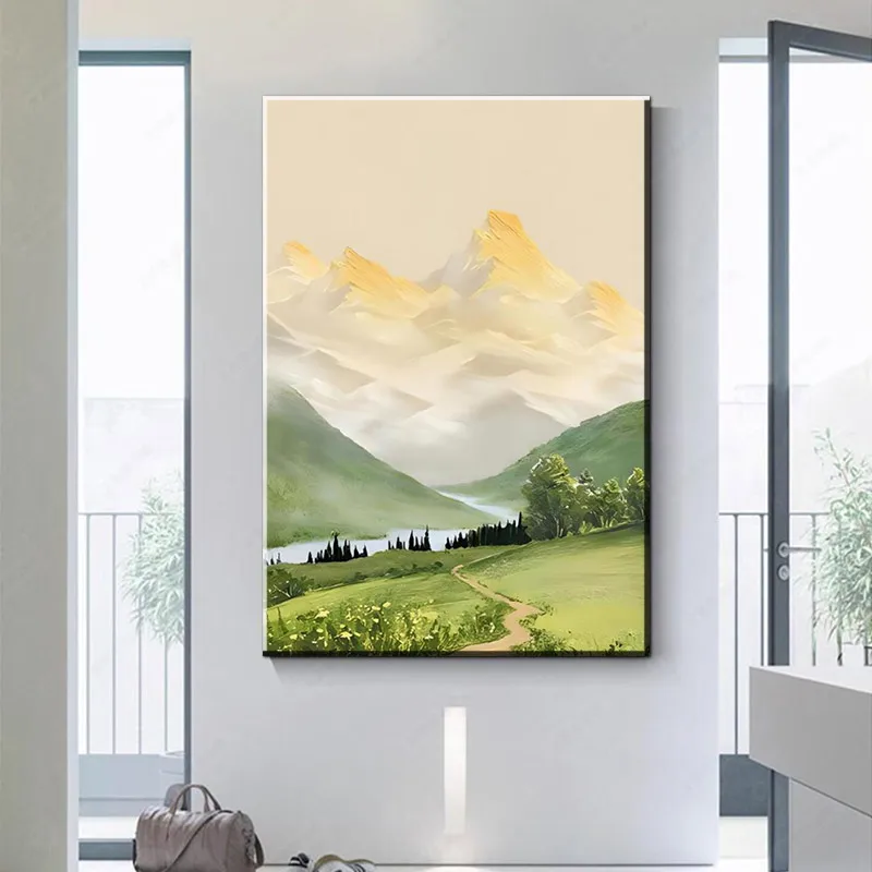 

Landscape Painting Modern Portrait Painting Green Mountain Poster Vertical Mural Wall Decoration Painting Can Choose Solid Frame