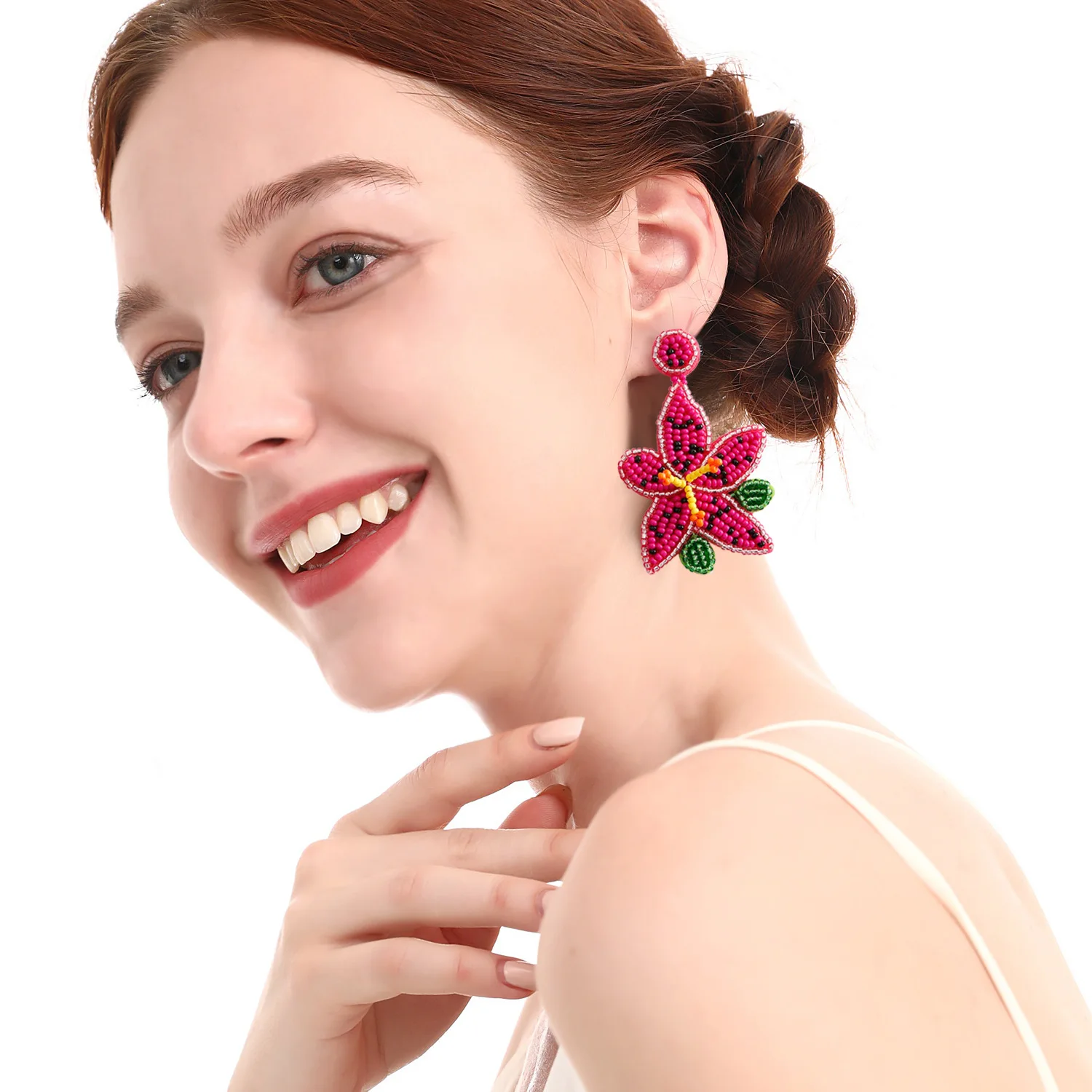 Rice bead earrings Flowers Colour Originality Design Geometry Hand knitting Bohemia Alloy Fashion Simple Beaded earrings