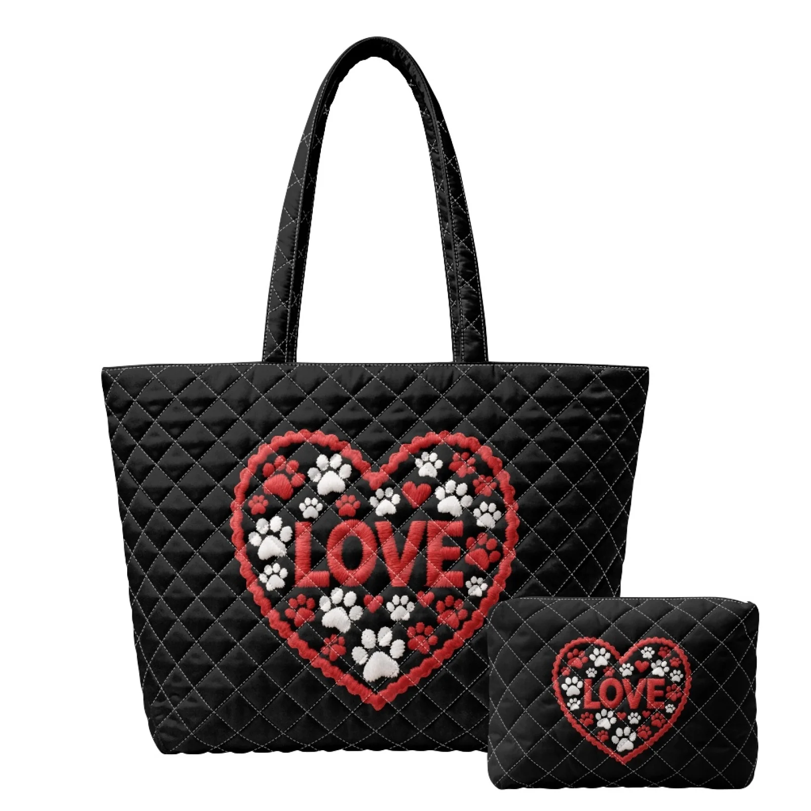 Coloranimal Skull Rose 2 Pieces Embroidered Purses and Handbags Set for Commuter Inner Pockets for