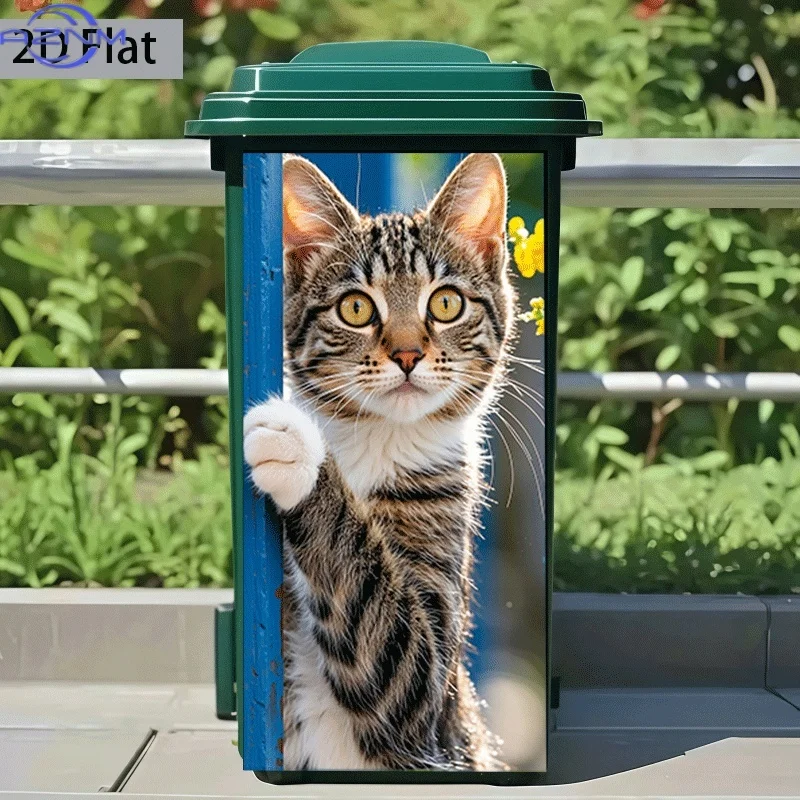 2D Flat Printing 1pc Trash Can Sticker 37×82cm Cute Cat Peeking Theme Design Wall Sticker Decorative Self-Adhesive Wallpaper K
