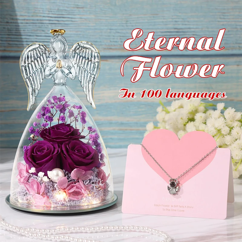 Eternal Rose Preserved Real Rose Gifts for Girl Women Preserved Rose In Glass with Lights Mother Birthday Valentine's Day Gifts