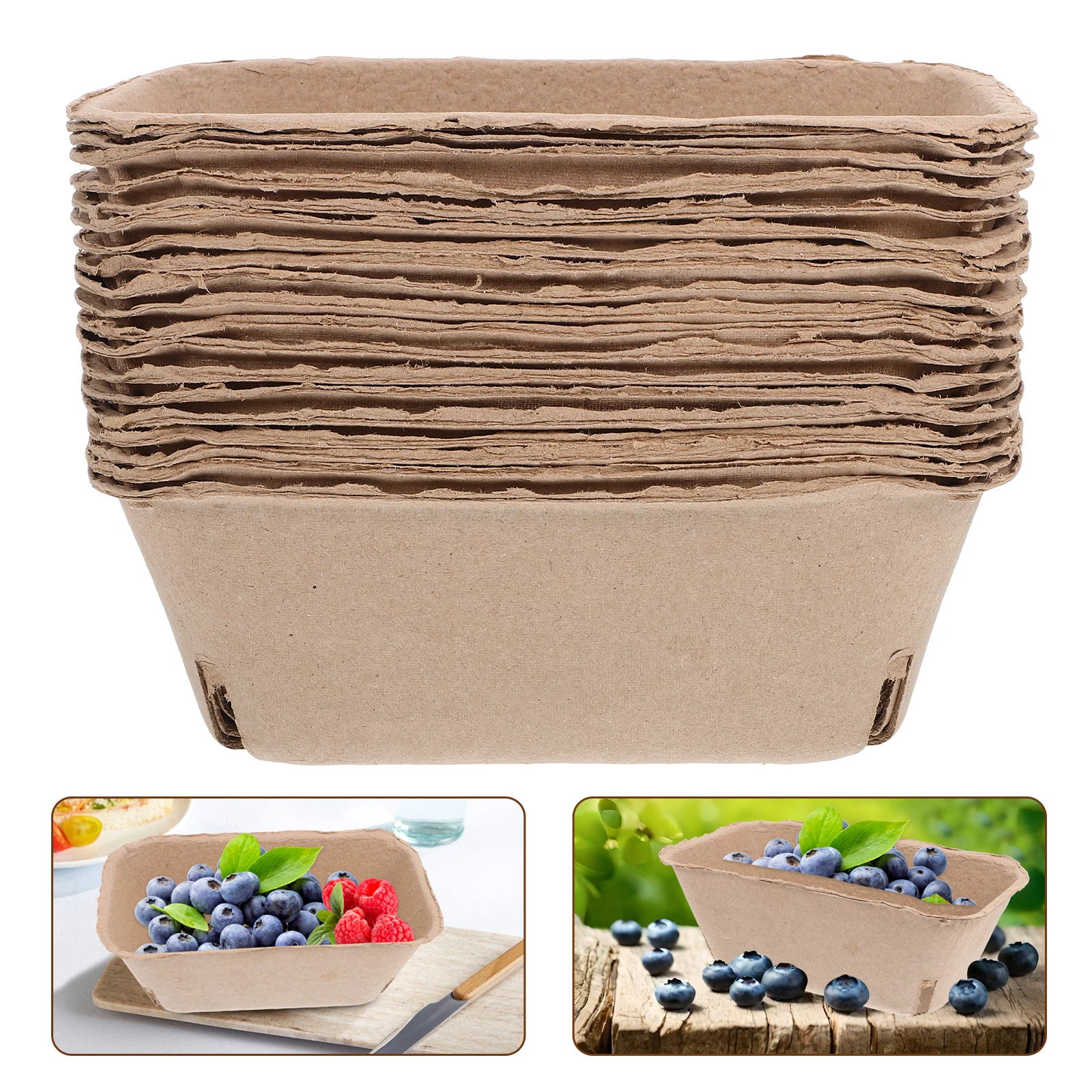 

20pcs Fruit Trays Berry Containers Paper Pulp Household Snack Storage Baskets Vegetable Boxes Kitchen Accessories