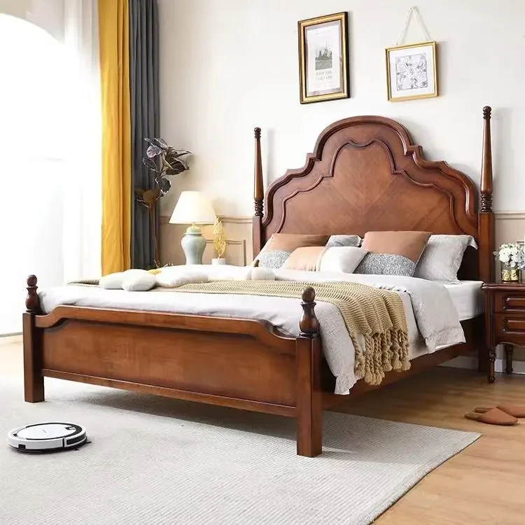 1.8 meters double master bedroom wedding bed carved retro old Anna bed Roman column storage