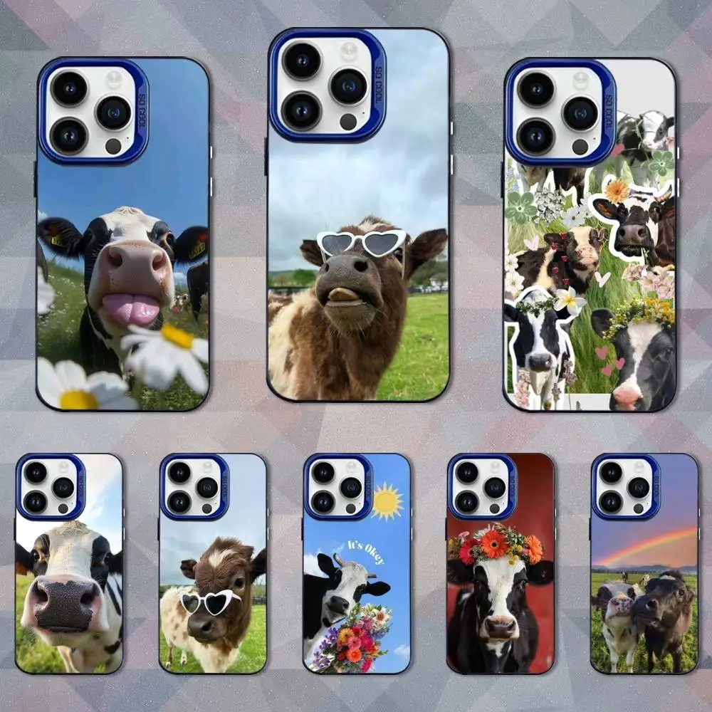 

Cute Animal Dairy Cow Phone Case For iPhone 16,15,14,13,12,11,Mini,Pro,SE,XS,MAX Blue Matte Silicone Cover