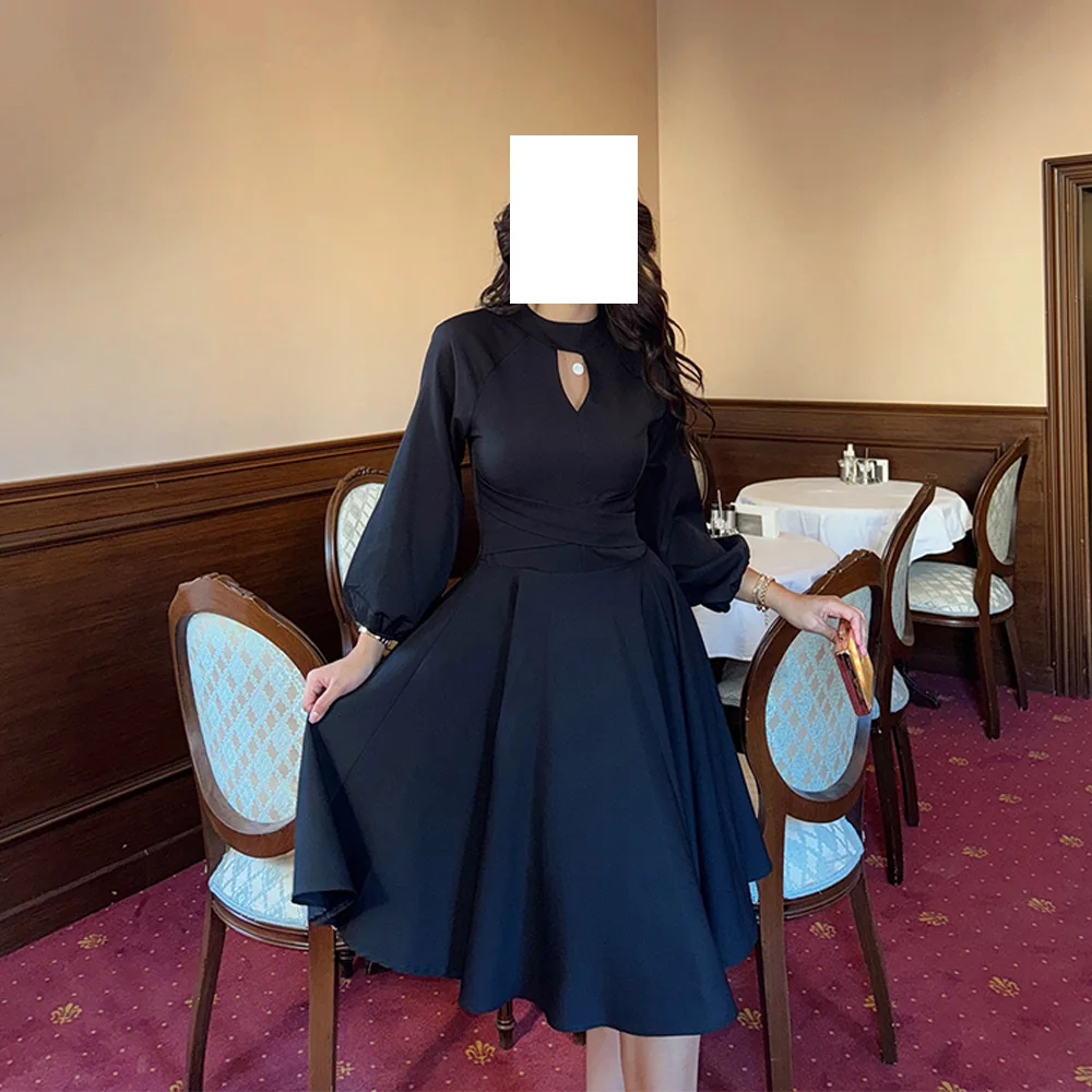 

Exquisite Puff Sleeves Chiffon Evening Dresses Temperament A-Line Knee Length Crew neck 3/4 Sleeves Special Occasion Gowns