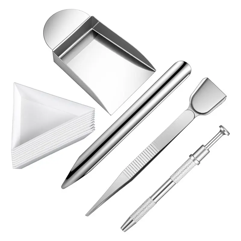 AWAH Jewelry Shovel Tweezer& 15Pcs Craft Jewelry Bead Scoop Set For Gemstones Rhinestones Scoops