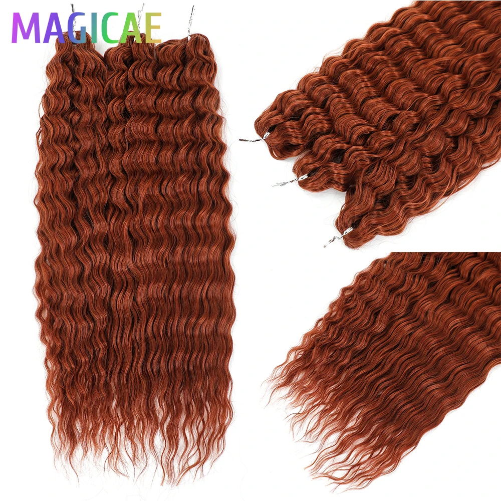 Ariel 3Pcs Rambut Kepang Crochet Oranye Coklat 24 Inci 300 Gram Gelombang Air Dalam Twist Rambut Keriting Pirang Piano Serat Tahan Panas Ombr