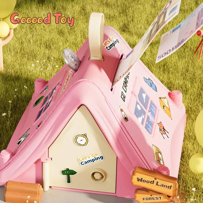 Cartoon Tent Large Piggy Bank for Kids Adults DIY Sticker Coin Cash Money Saving Box Children's Toy ATM Piggy Bank Creative Toys