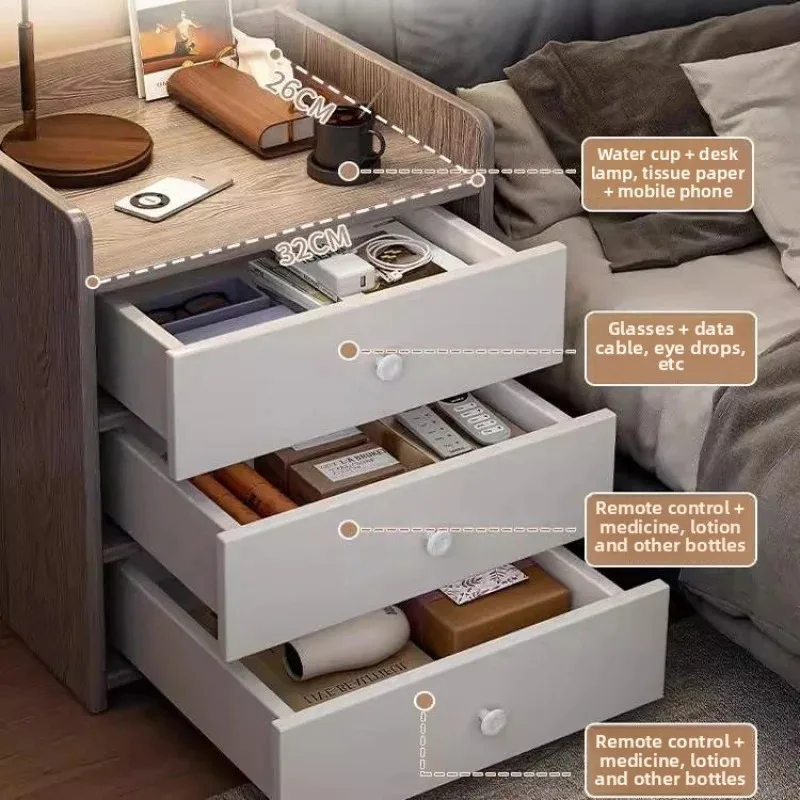 Simple Modern Small Bedside Table with Lock - Home Use Bedside Storage Rack Cabinet for Bedroom & Rental Apartment Organization