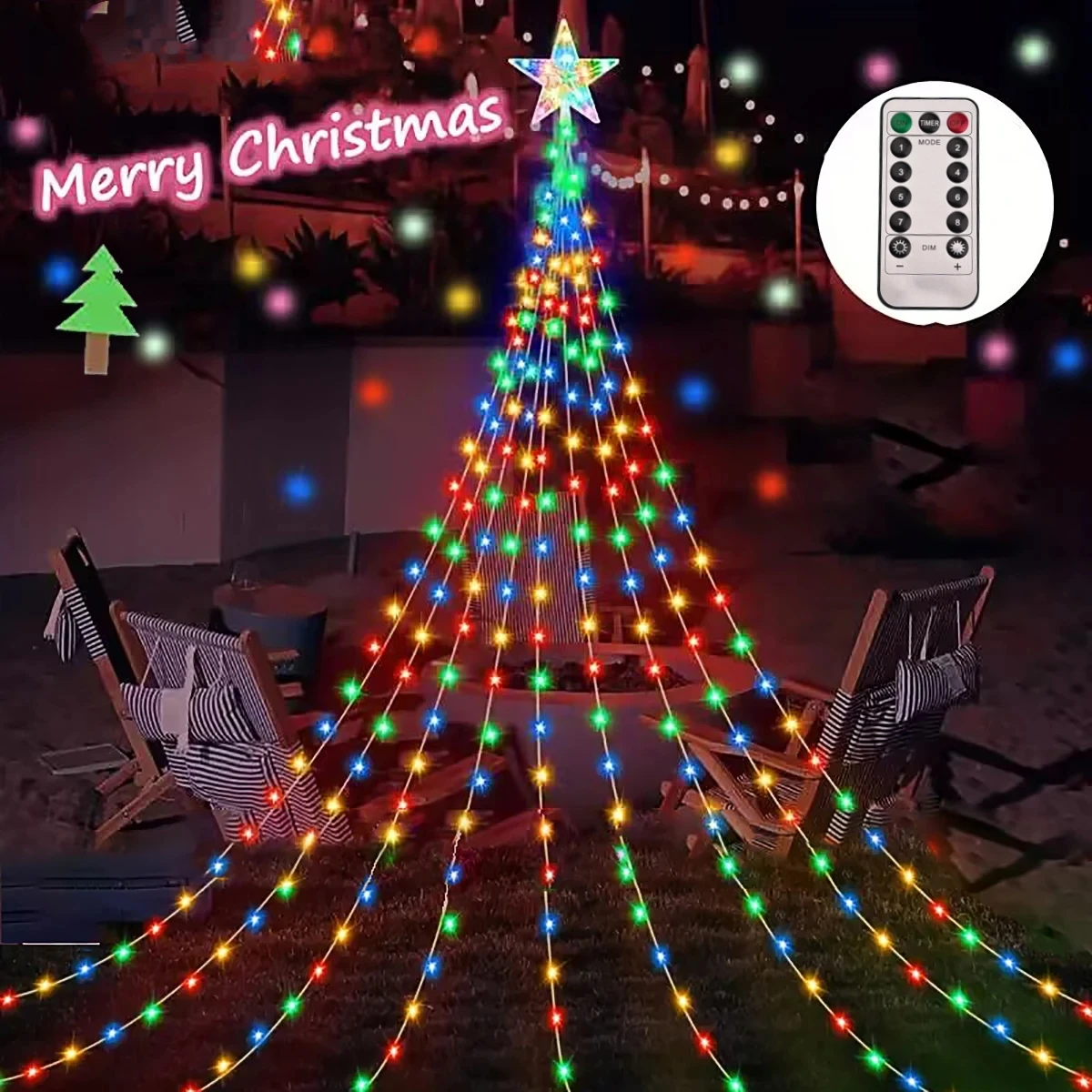 Christmas Waterfall Fairy String Lights with Topper Star, Christmas Tree Decorations for Home 2024 Navidad Natal New Year 2025