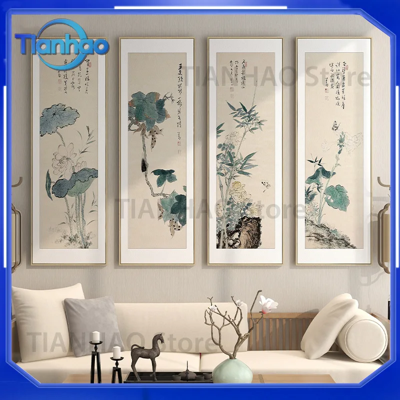 Four-Piece Chinese Landscape Ink Painting Set for New Chinese Style Living Room Decoration Wall Art for Sofa Backdrop Tea