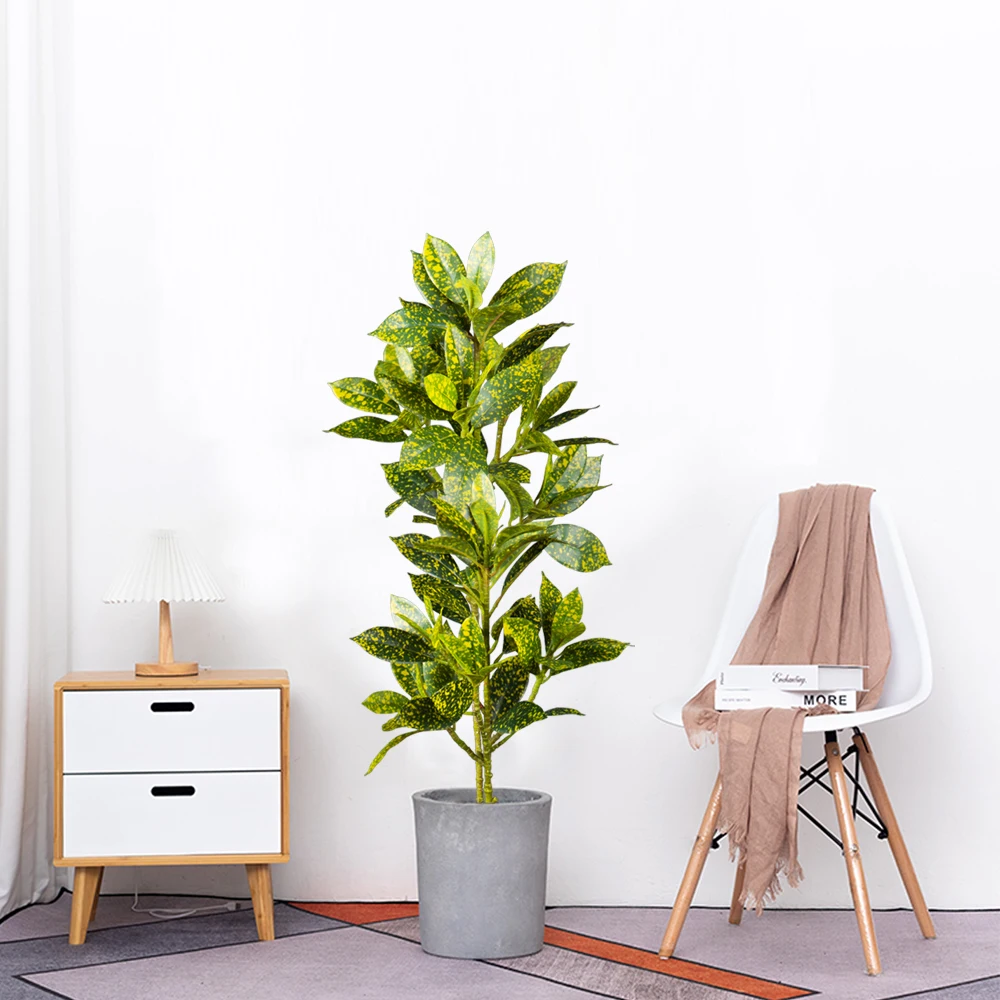 78/117cm  Artificial Banyan Fake Plastic Rubber Branch Real Touch Sprinkle Golden Magnolia Leaves For Home Office Garden Decor