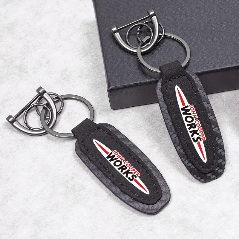 Suede Car Styling Keyring Carbon Fiber Keychain Accessories For MINI JCW Cabrio Cooper Countryman Aceman Clubman Coupe Paceman
