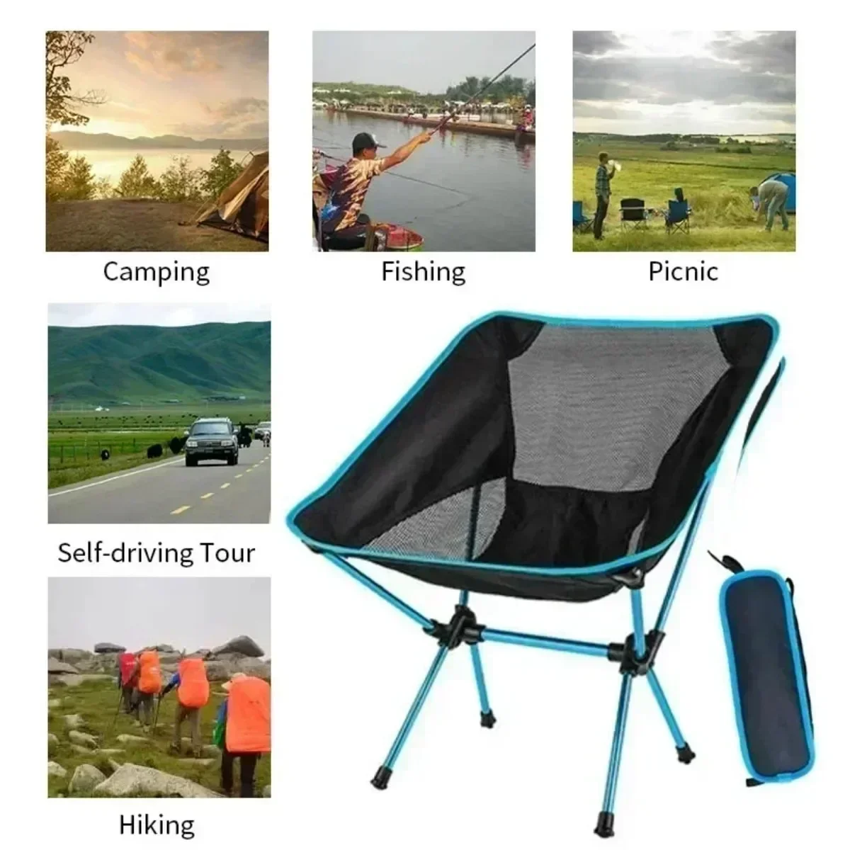 Detachable Portable Folding Moon Chair Outdoor Camping Chairs Beach Fishing Chair Ultralight Travel Hiking Picnic Seat Tools