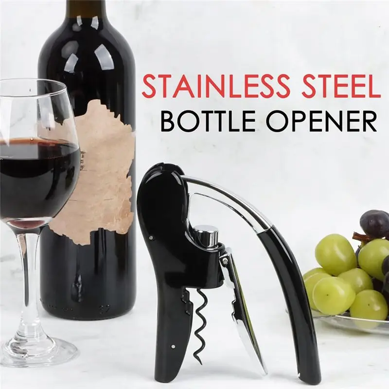ABUN Stainless Steel Wine Bottle Opener, Vertical Lever Corkscrew with Built-in Foil Cutter, Manual Black