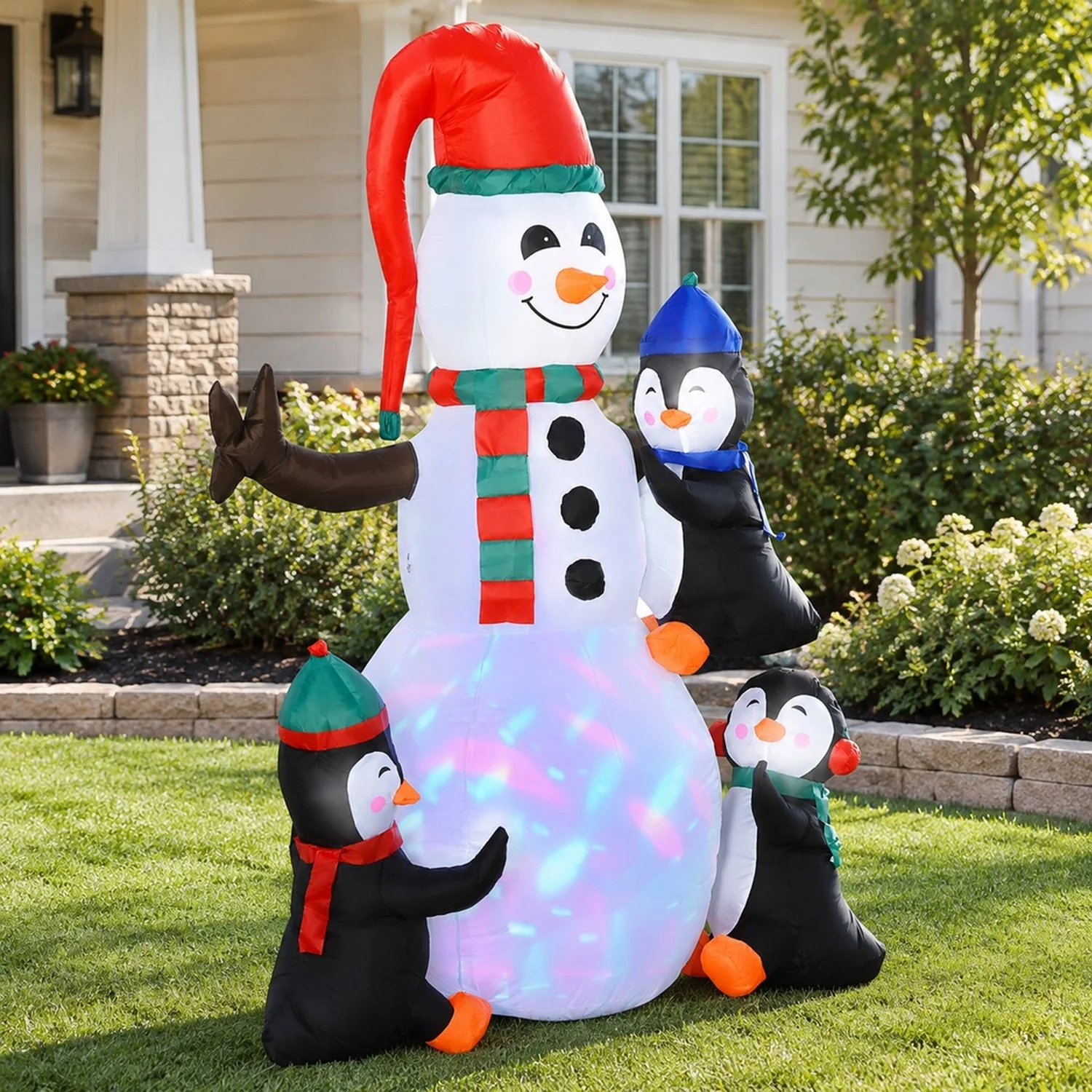6' Christmas Holiday Yard Inflatable Outdoor Light Up LED Xmas Decoration 3 Penguins Building Snowman