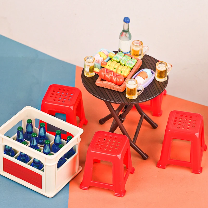 1 ensemble 1/12 maison de poupée Miniature Table pliante tabouret Mini Table à manger modèle maison de poupée meubles scène décor jouet accessoires