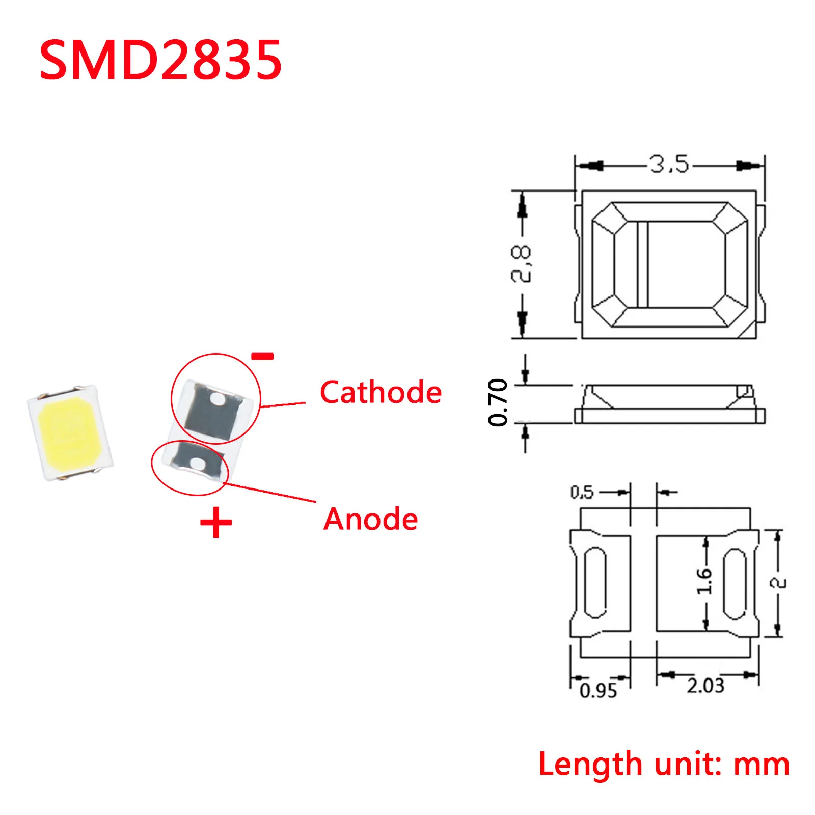 100PCS Lot คุณภาพสูง SMD2835 ทองแดง DC3V 60-65LM LED Light Emitting ไดโอด 0.5W ชิป LED Super Bright LED ลูกปัดสีขาว DIY