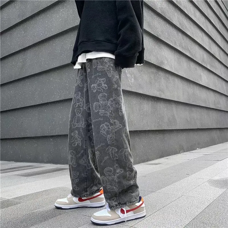 Black Jeans Men's American Vibef Pants High Street Retro Ins Fashion Brand Spring and Autumn Straight Tube Loose Wide Leg Pants