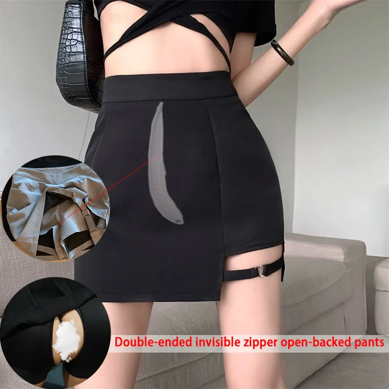 Split Leg Lace-up A- line Skirt Women's Invisible Open Crotch Outdoor Convenient Pants Skirt Women's Summer Short Skirt Sex Pant