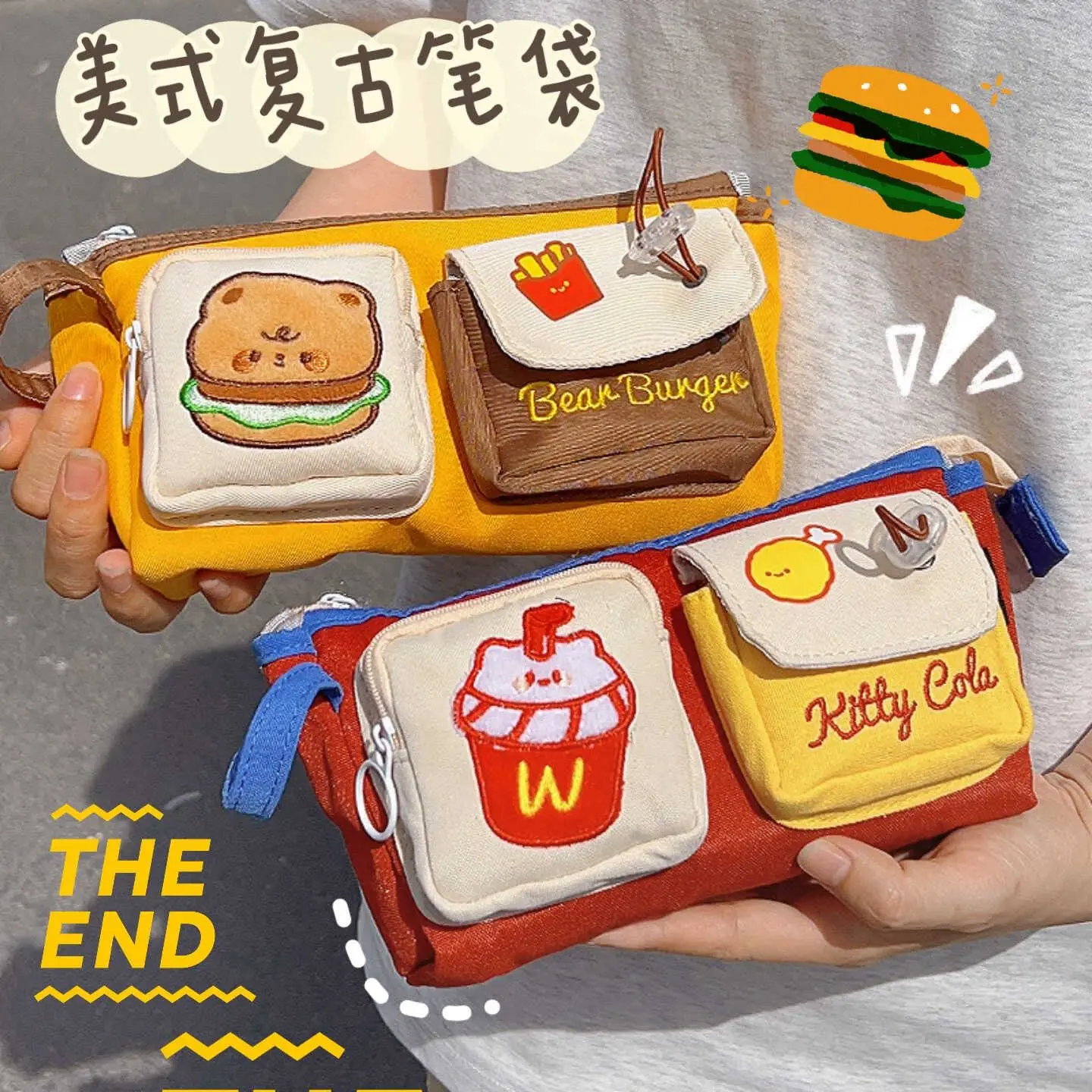 Imagem -05 - Hamburger Bonito dos Desenhos Animados e French Fries Pencil Case Bolsa de Armazenamento de Grande Capacidade Suprimentos Estudantis Material Escolar