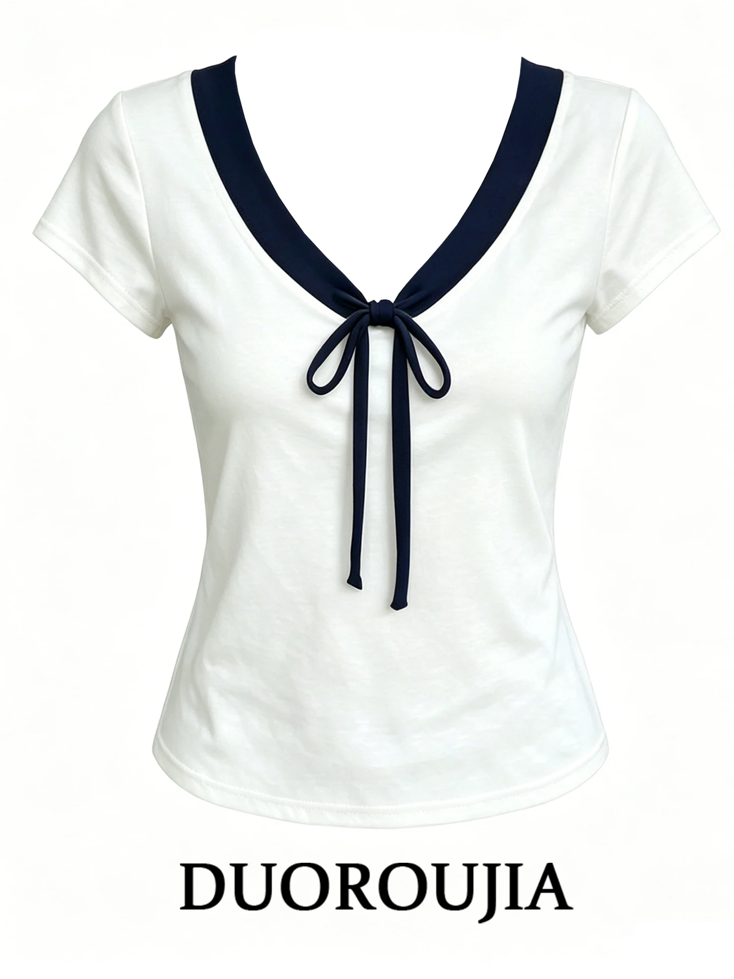 

plus Size Korean Style V-Neck T-Shirt Women Summer Slimming Design Knot Short Sleeve Top Fashionable Versatile Casu...