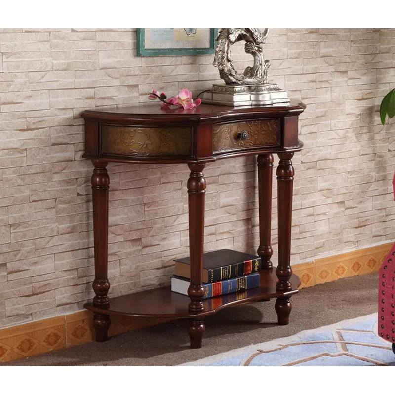 Semi Round Solid Wood Entryway Table Wall Mounted Console Table for Hallway Sofa Side Table Bedroom Narrow Space Saving
