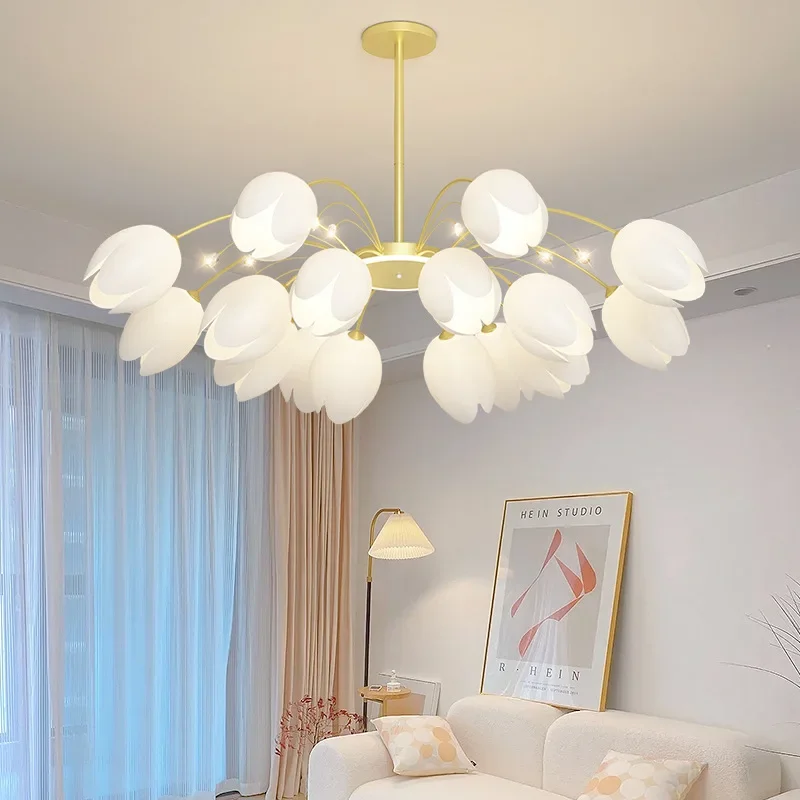 

GHJUYIOL French cream style living room pendant light, modern and simple, atmospheric hall light, creative flower restaurant lig