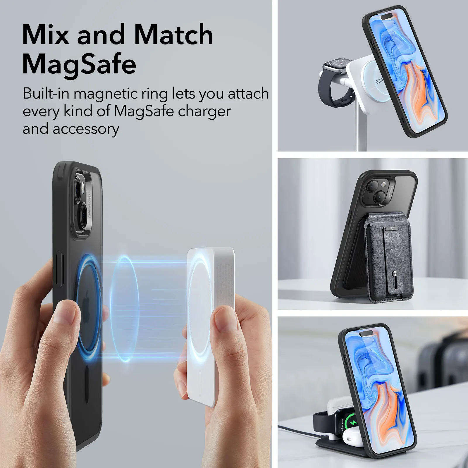 ESR for iPhone 15 15 Pro Max MagSafe Case for Classic Hybrid  Case for 15 Plus Clear Back Cover for iPhone 15 Pro with HaloLock