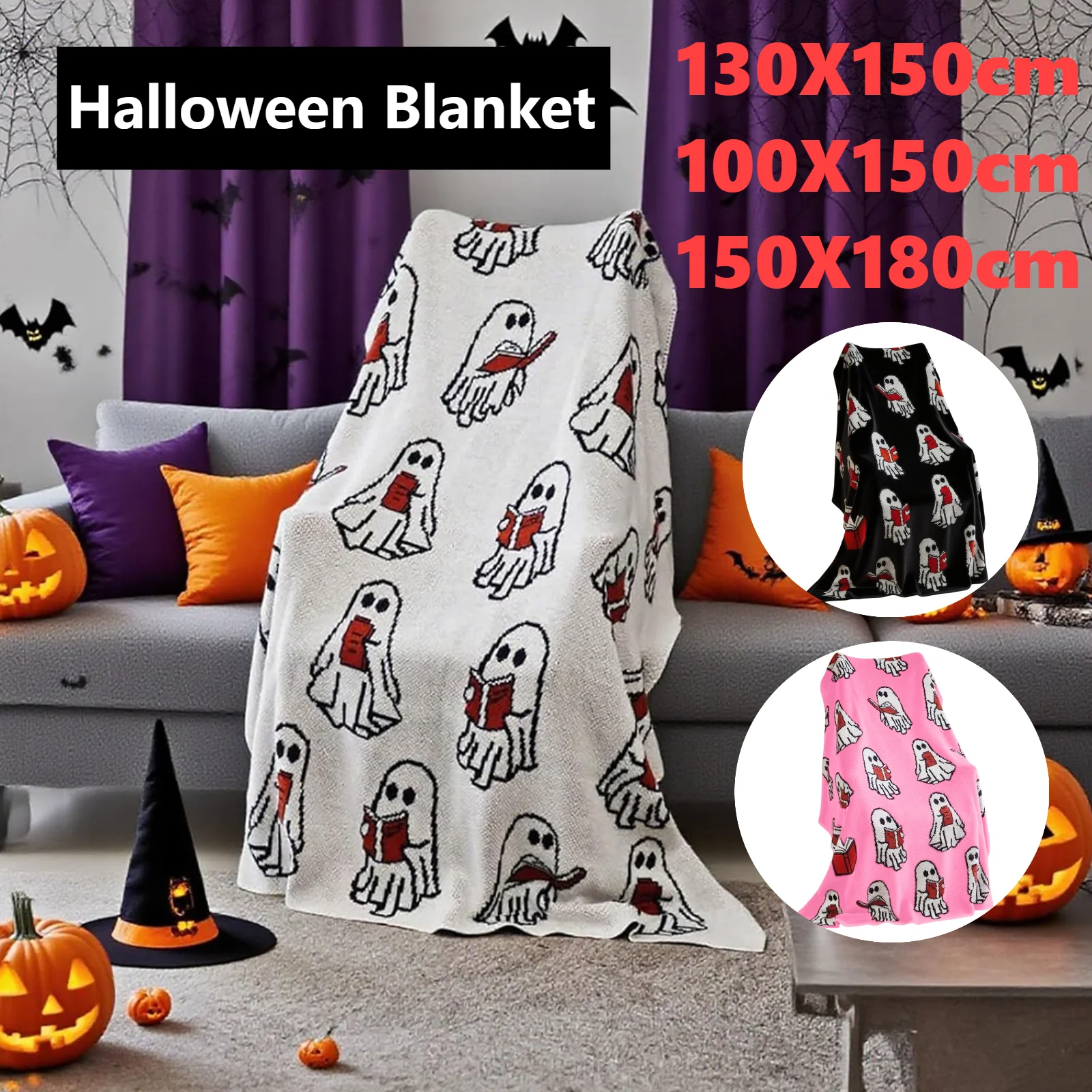 Halloween-Überwurfdecke, niedliche Geister-Lesebuchdecke, schöne weiße, schwarze, rosa Decke, Geschenke, Halloween-Party, Heimdekoration