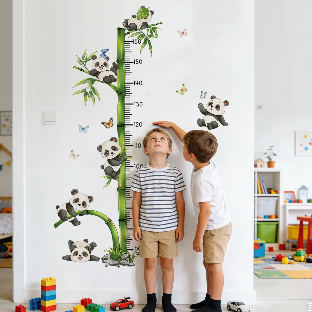 Cartoon Panda Bamboo Height Growth Chart Wall Sticker Kids Room Home Decor Decal