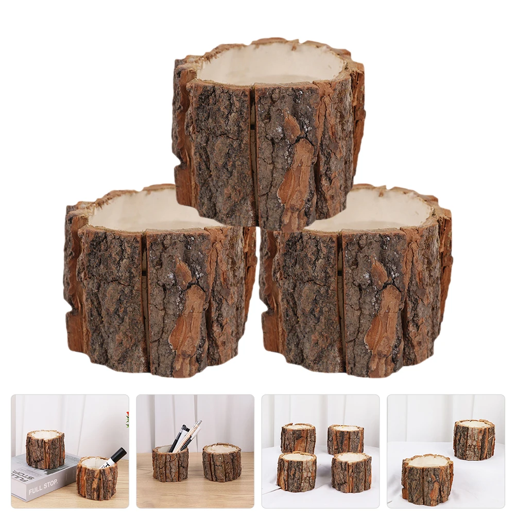 

3pcs Wood Pen Holders Vintage Style Desktop Organizer Sturdy Office Pen Container For Makeup Brushes Tea Sets Large Capacity
