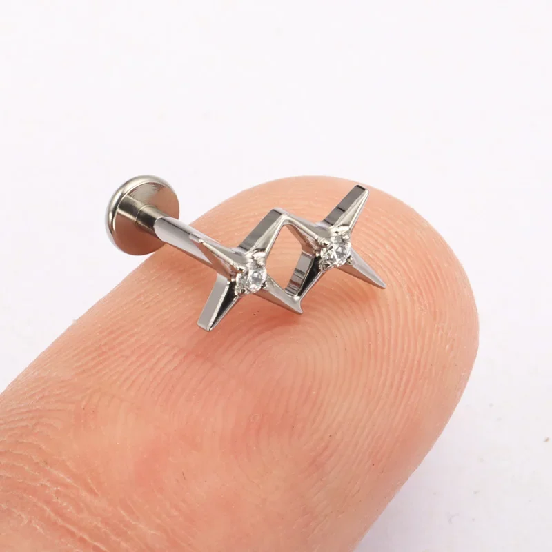 ZOOR F136 التيتانيوم مزدوجة ستار قرط الاذن المرصع 16 جرام 18 جرام النجمي تشيكوسلوفاكيا شقة الظهر Labret مسمار الغضروف اللولب الزنمة أنودة ثقب