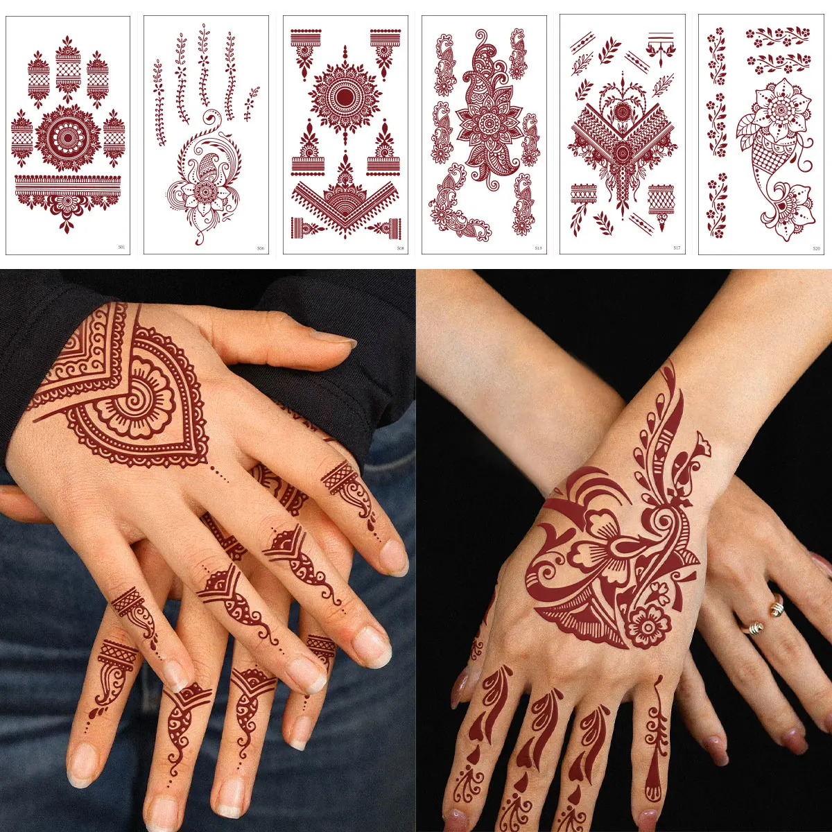 1PC Waterproof Temporary Tattoos for Women Henna Tattoo Stickers Mehndi Design Fake Tattoo for Hand Leg Sleeve Body Art Tattoo