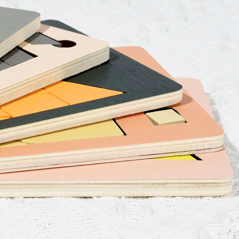 Wooden Puzzle Blocks Geometric Tangram Brain Teasers Jigsaw 3d Logic Iq Game Colorful Shape Pattern Educational Toys Gift