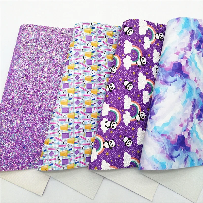 Purple Chunky Glitter Leather Sheets Tie-dye Lace Custom Synthetic Leather Sheet Felt Backing Leather  For Bow DIY 21x29CM Q1155