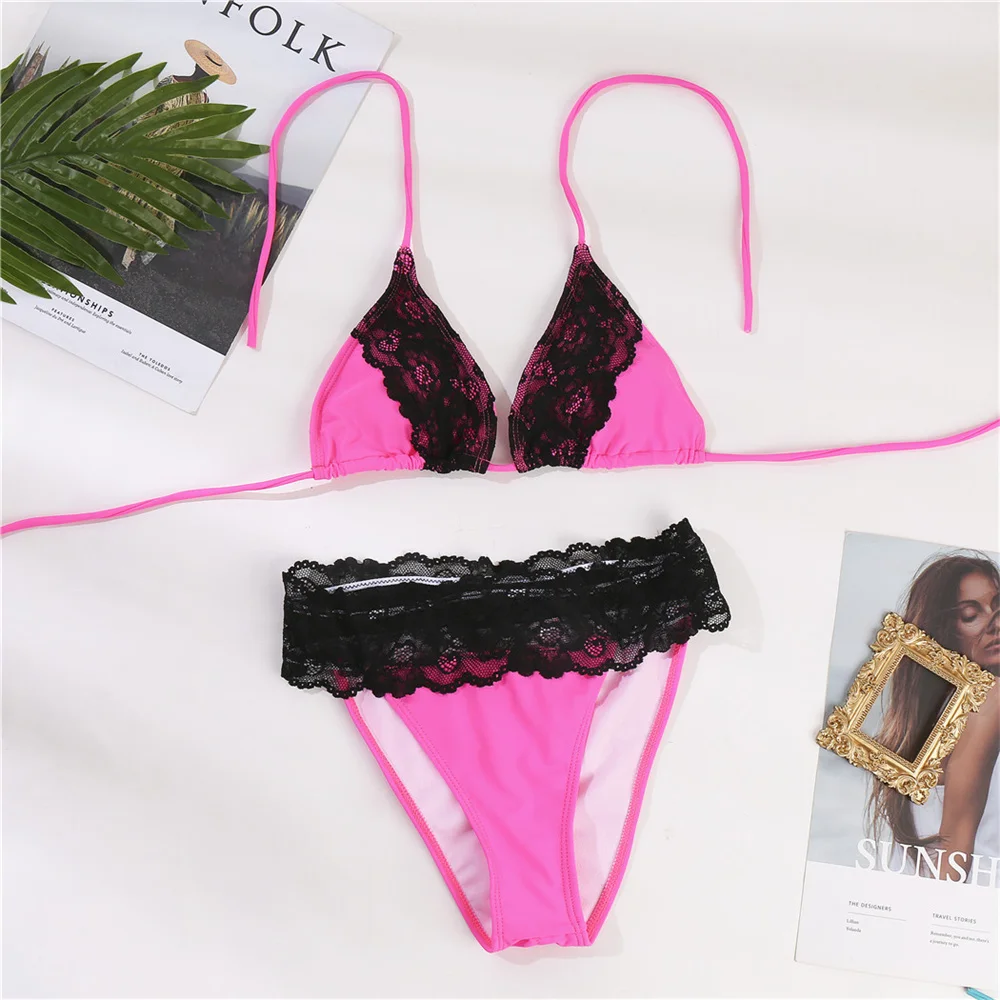 Black Lace Bikini Y2K Goth Swimsuit Backless Bandage Vacation Swimwear Women Sexy Beach Outfit Bathing Suit Trajes De Bano Mujer