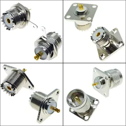 1Pcs UHF Female SO239 UHF Male PL259 flange mount Connector Adapter Test Converter Panel Chassis Mount handle RF Coax Connector
