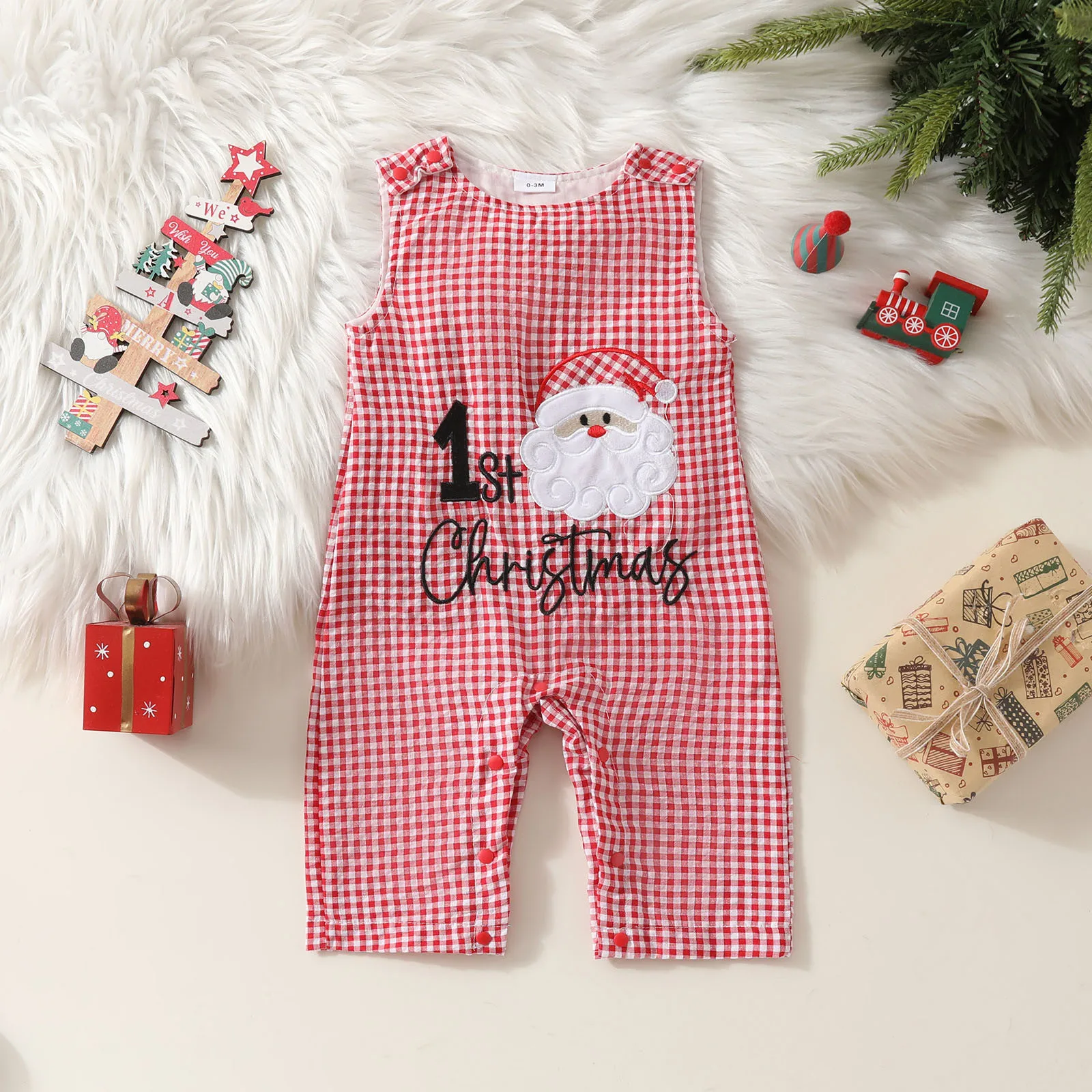 Ma&baby 0-18M Christmas Outfits Newborn Infant Baby Boy Girl Overall Toddler Santa Letter Plaid Jumpsuit Xmas Romper Costumes