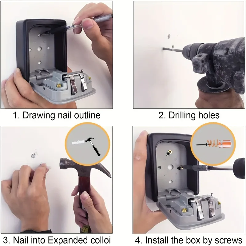 Key Lock Box 4 Digit Password ABS Security Anti-theft Durable Wall Mounted Password Key Box for Home or Office Key Safe Storage
