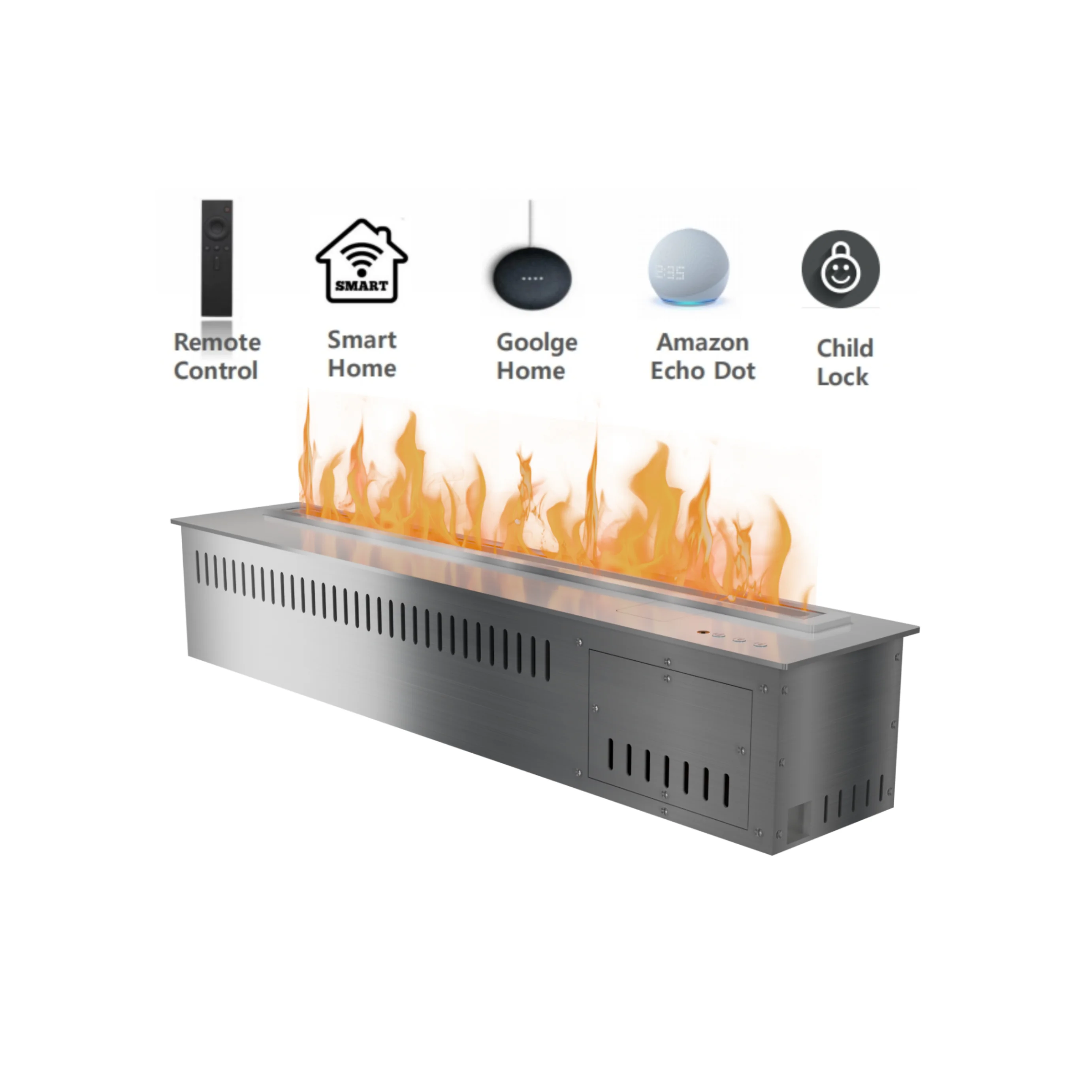 Modern Indoor Home Intelligent Electric Bio Fuel Ethanol Fireplace Remote Control Steel Insert Linear Style